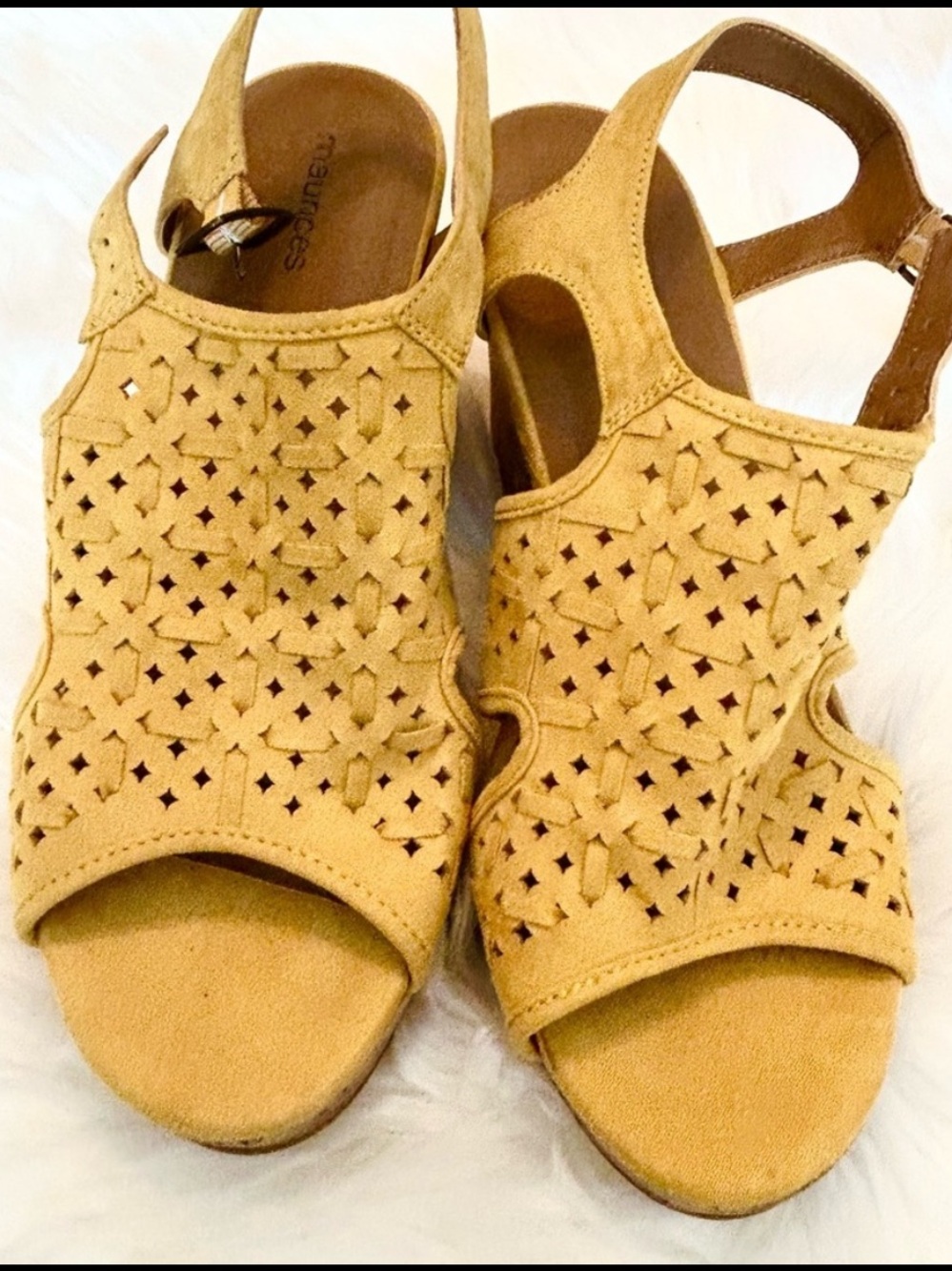 Maurices Yellow Wedge Sandals with Suede-like Finish